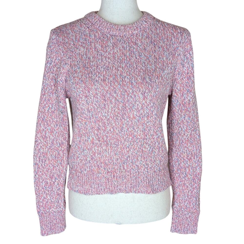 J.Crew Sweater Pink Multicolor Womens Medium Marled Chunky Cotton Knit Pullover